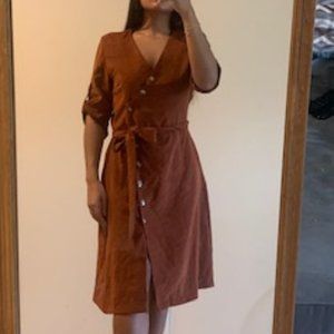 Button-up Burnt Orange Midi Dress